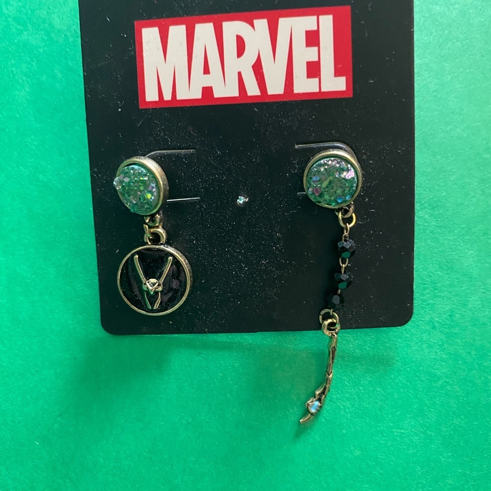 Bioworld Green and Gold Asymmetrical Earrings